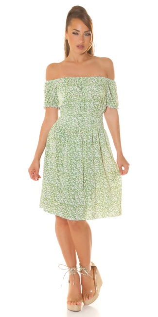 off-shoulder Summer Dress with floral Print Green